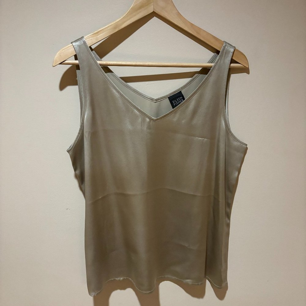 Eileen Fisher Silk V-Neck Tank Top - Medium, Champagne Gold